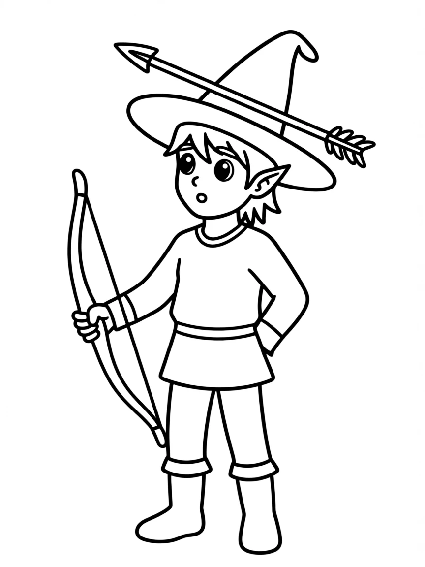Archer elf whose arrow is stuck in its hat