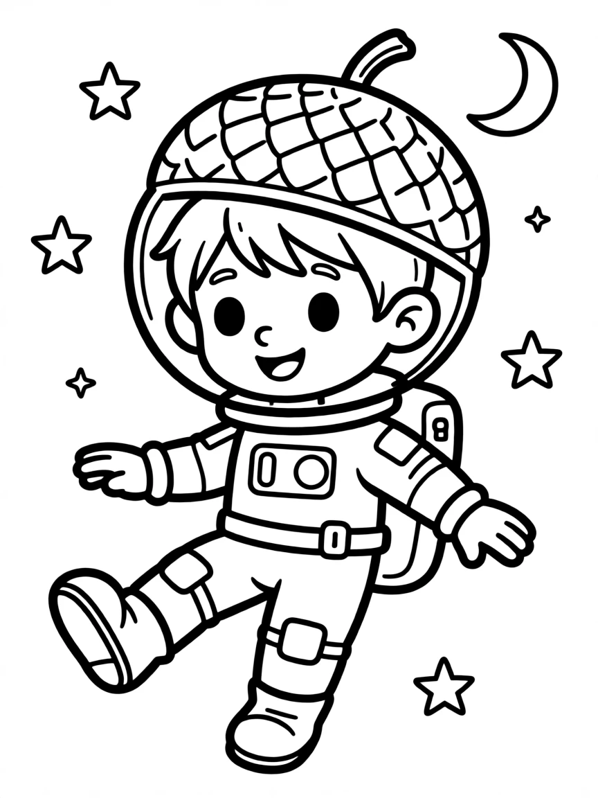 Astronaut elf in acorn cap helmet