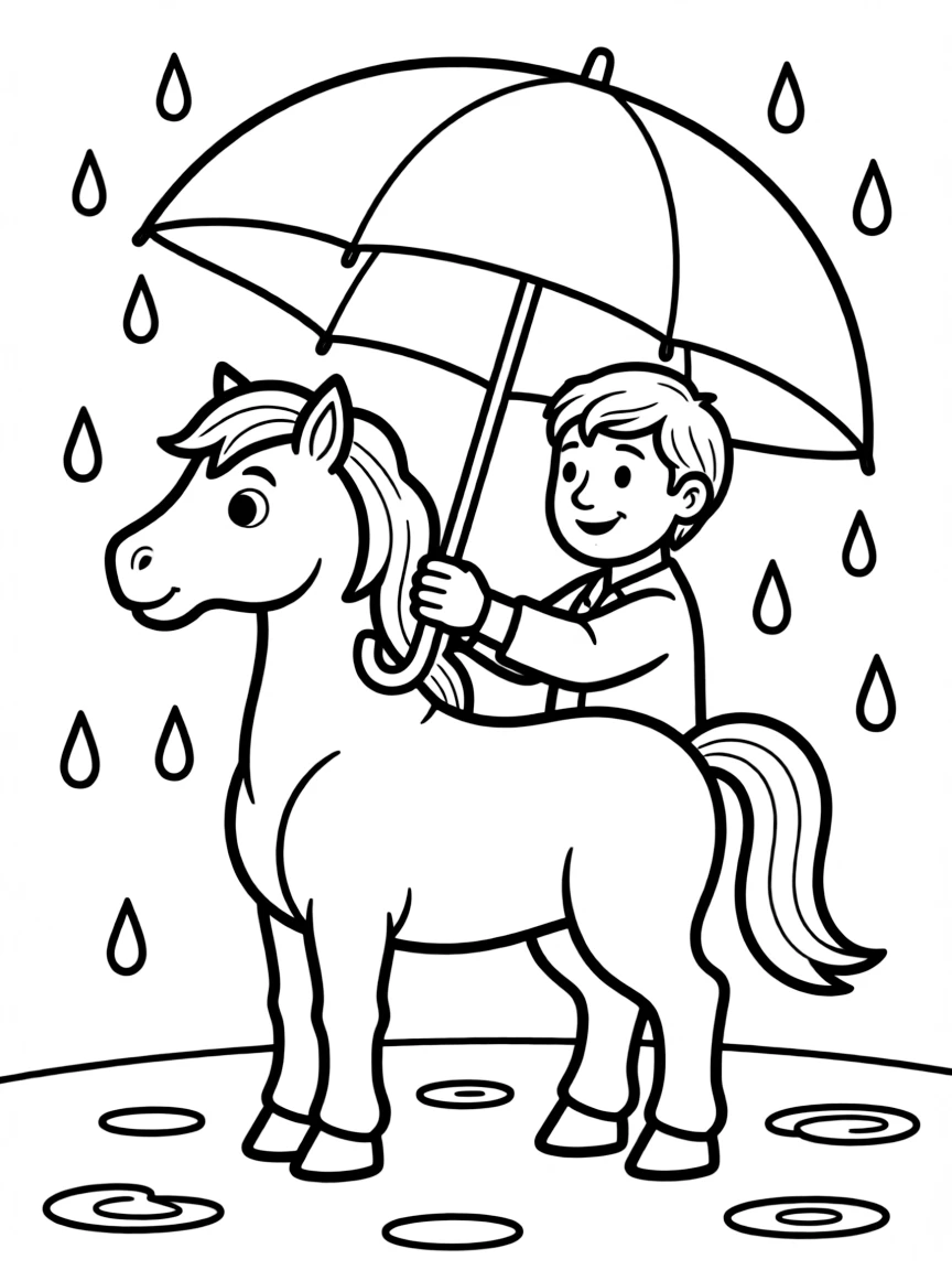 Centaur trying to fit under an umbrella in the rain