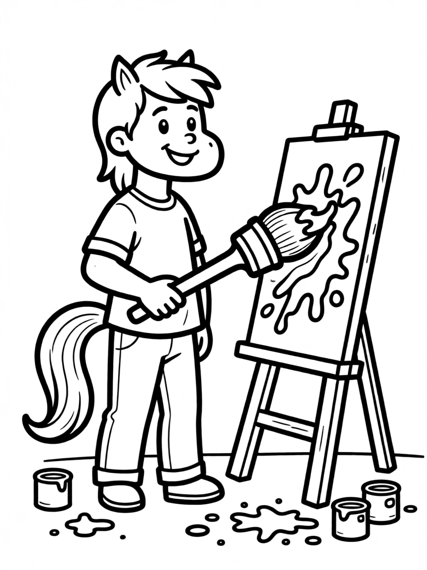 Centaur artist painting with tail dipped in paint