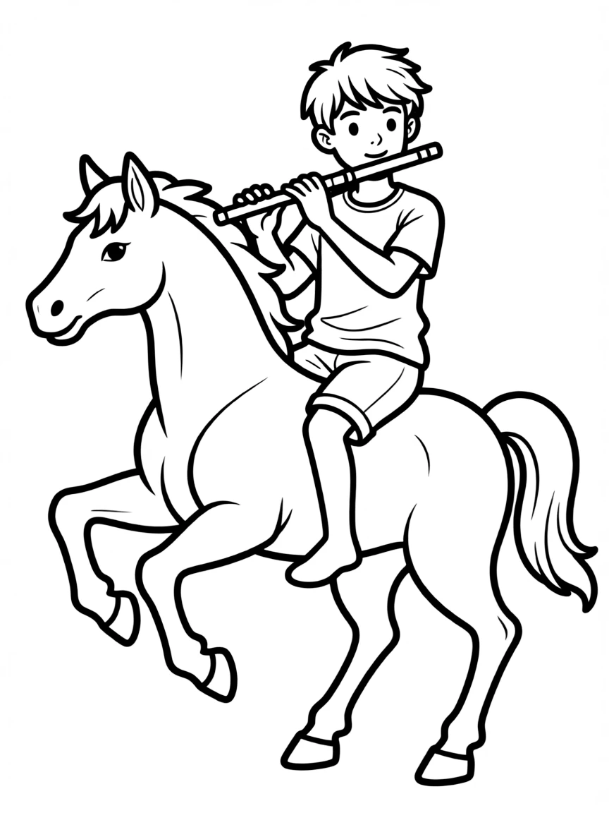 Centaur musician playing flute while trotting