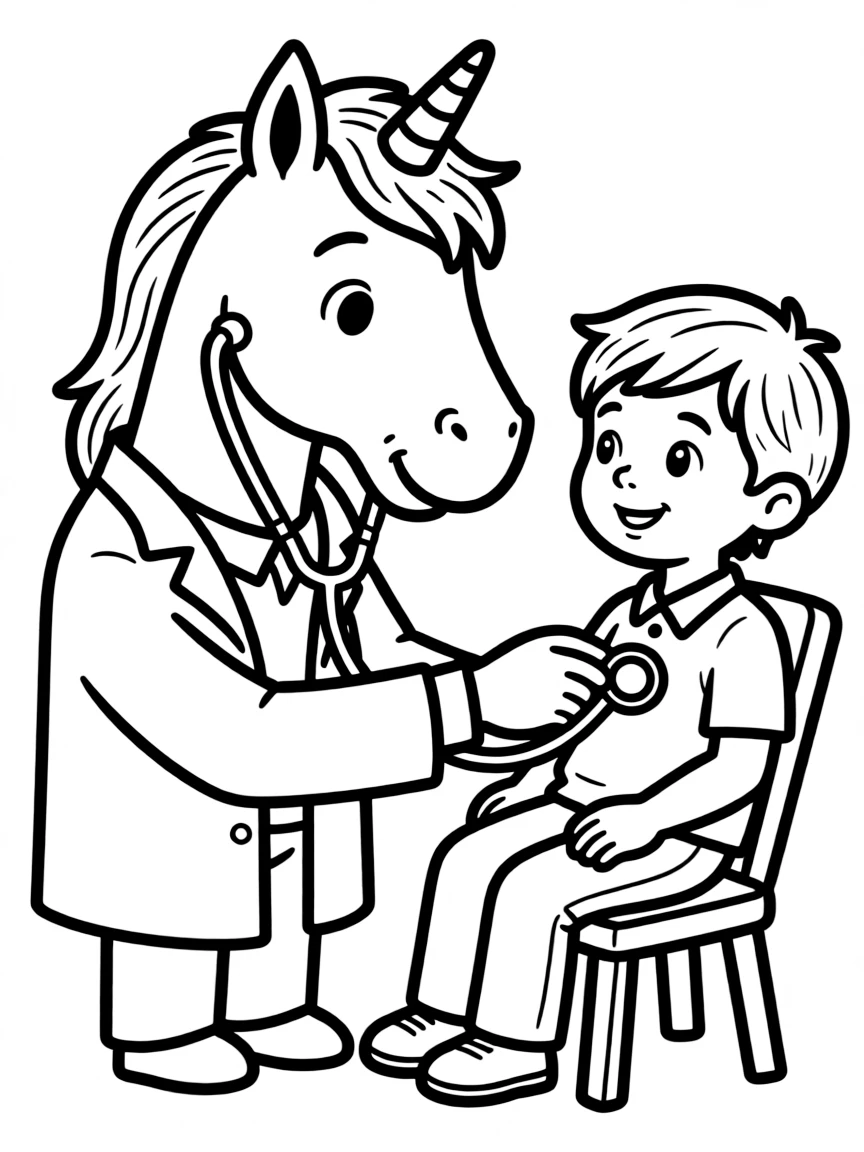 Centaur doctor examining patient with stethoscope