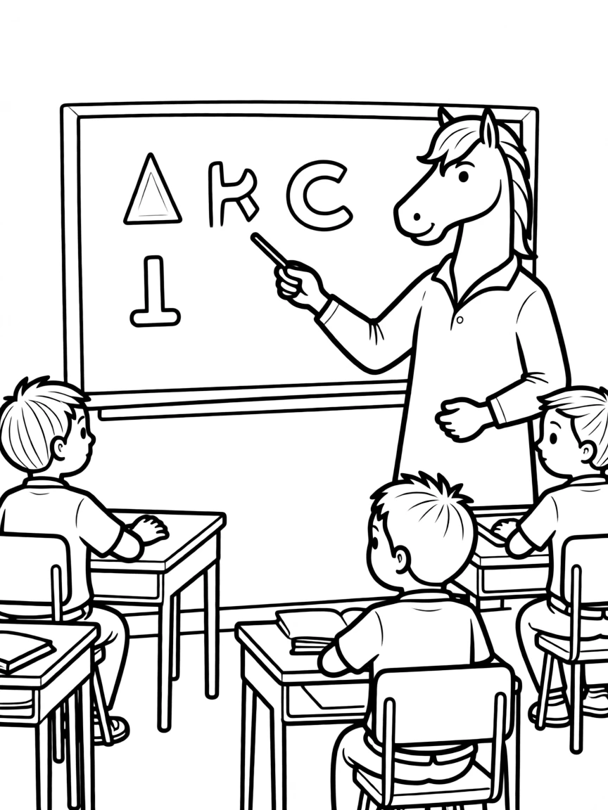 Centaur teacher at chalkboard with students