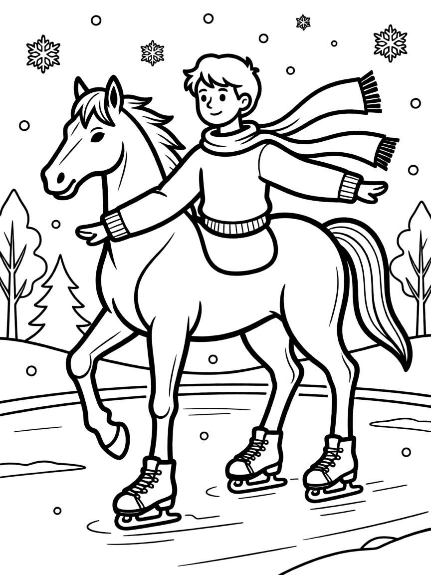 Winter centaur ice skating with four ice skates
