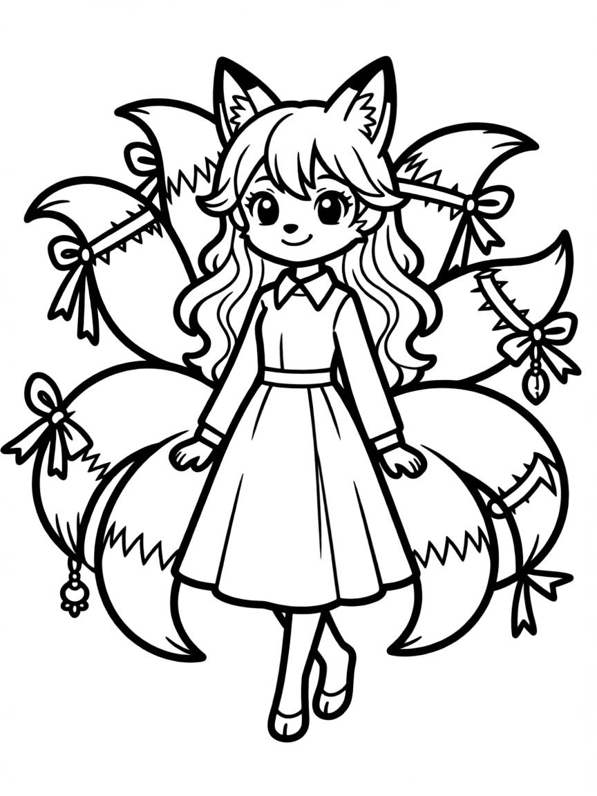 Fashion designer kitsune modeling its own tail accessories