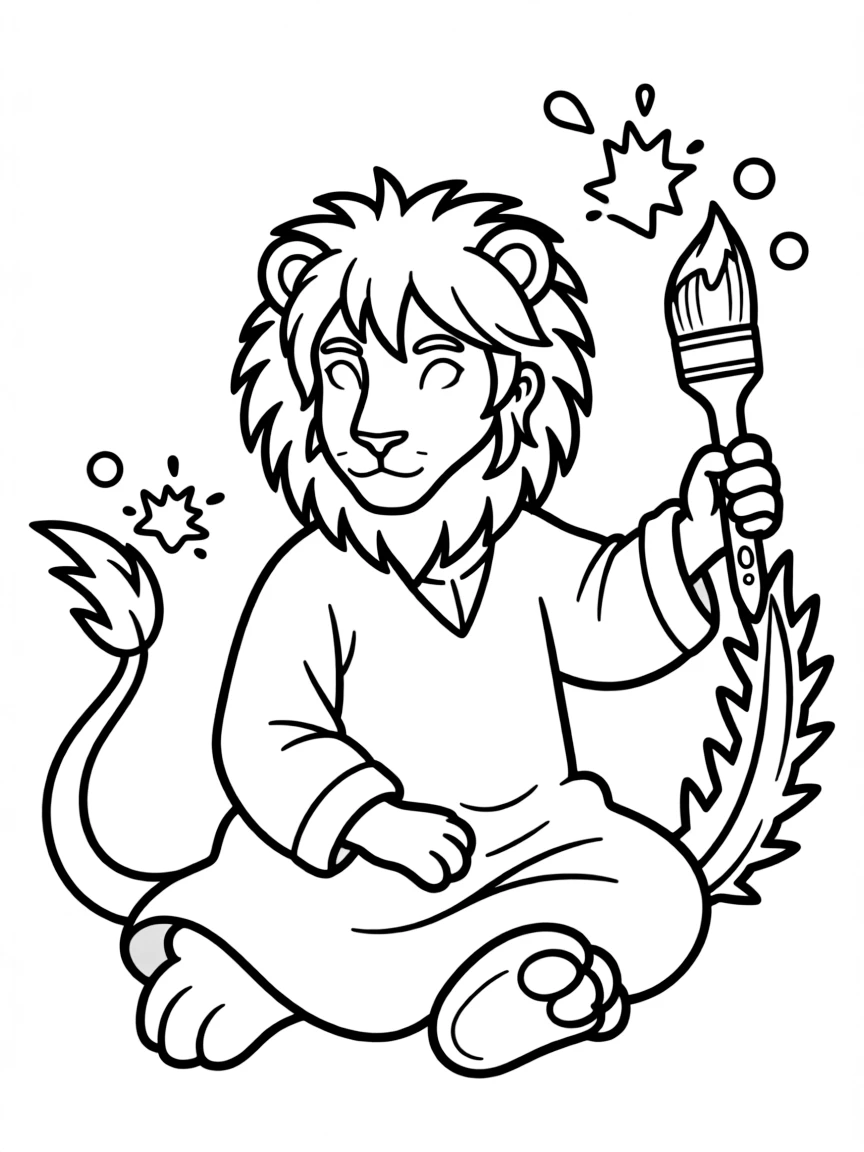 Artist manticore painting with tail as paintbrush