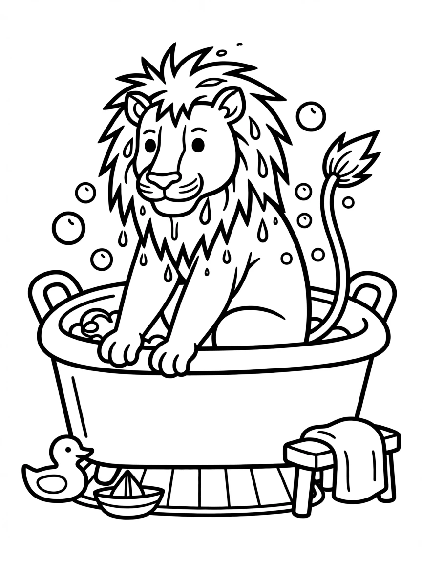Manticore trying to take a bath in too-small tub