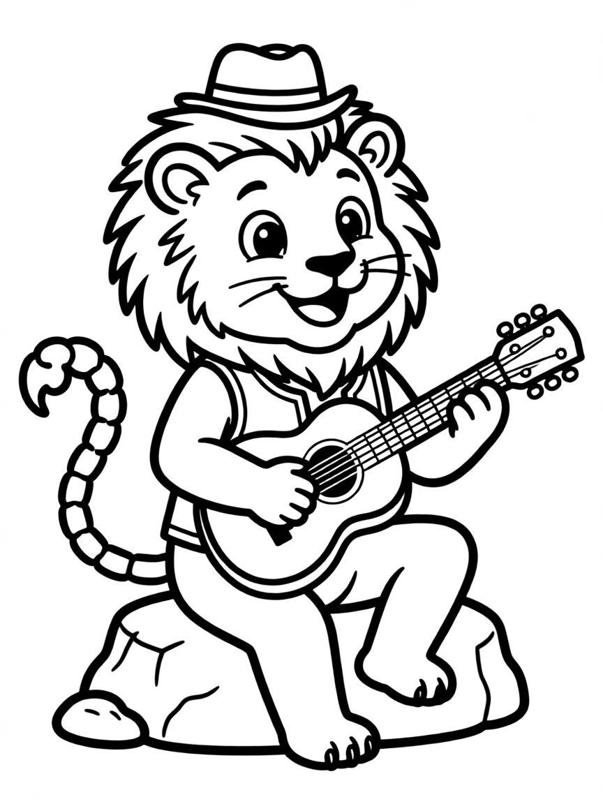 Manticore musician playing tiny guitar with tail