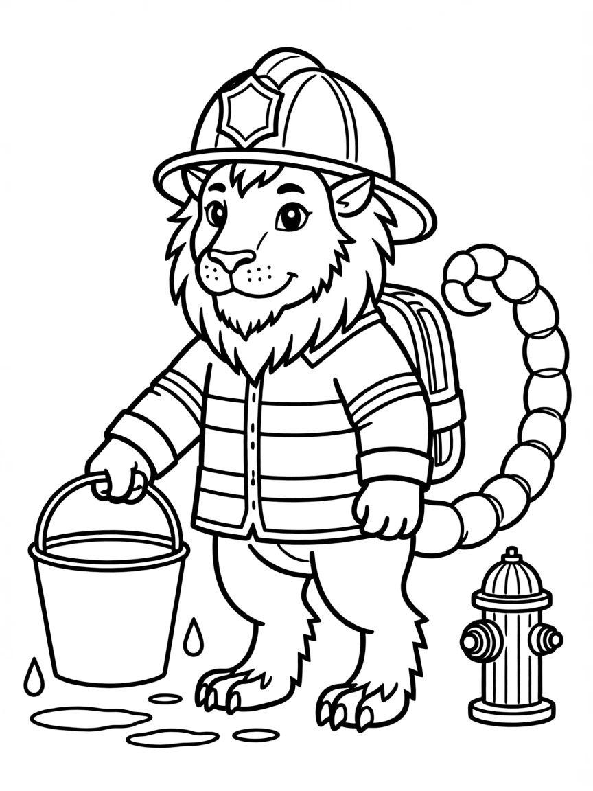 Firefighter manticore with helmet and water bucket