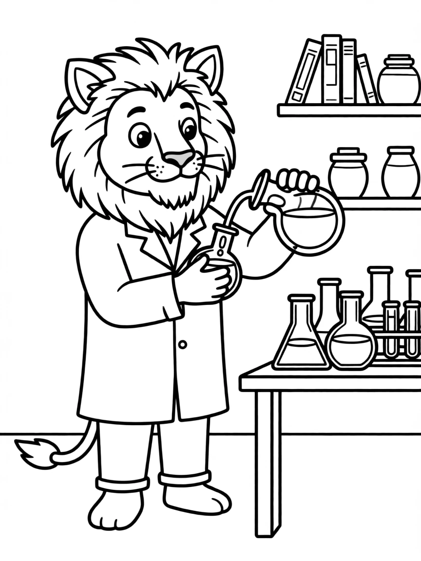 Scientist manticore mixing colorful potions