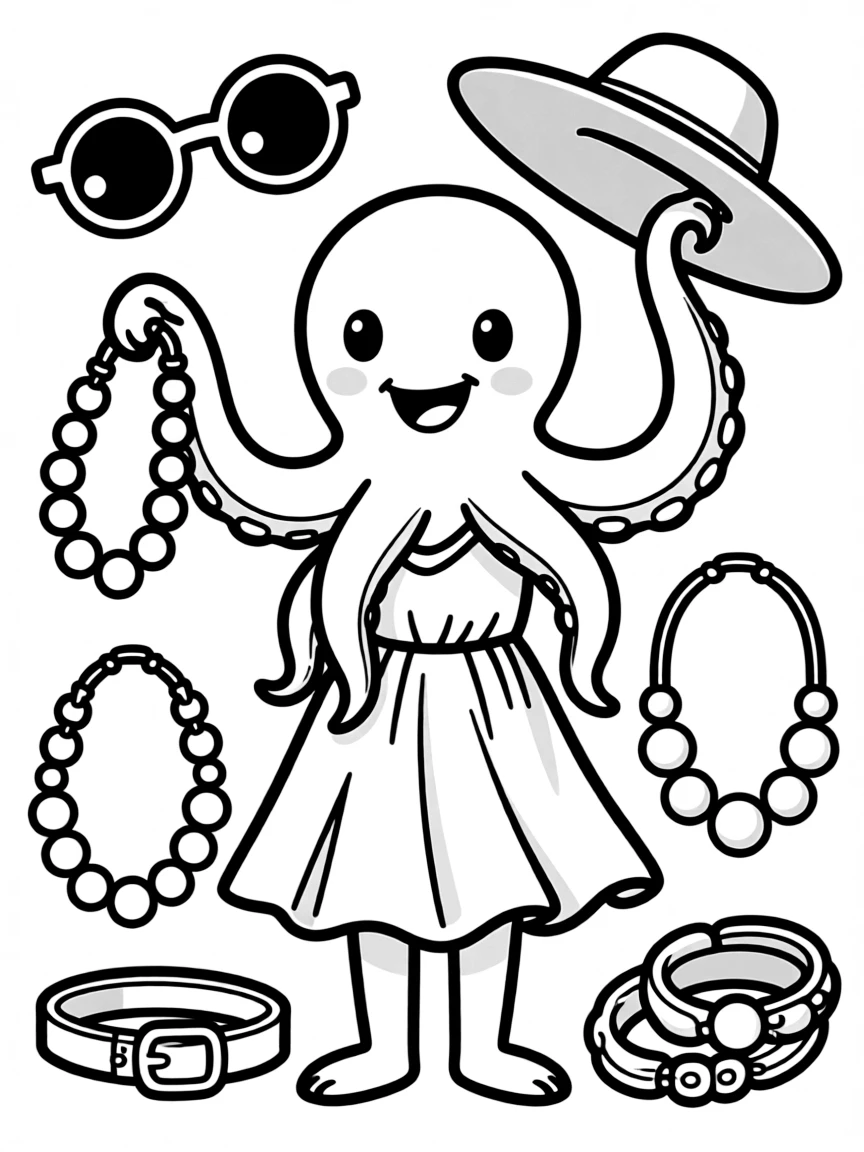 Fashion designer kraken trying on different accessories