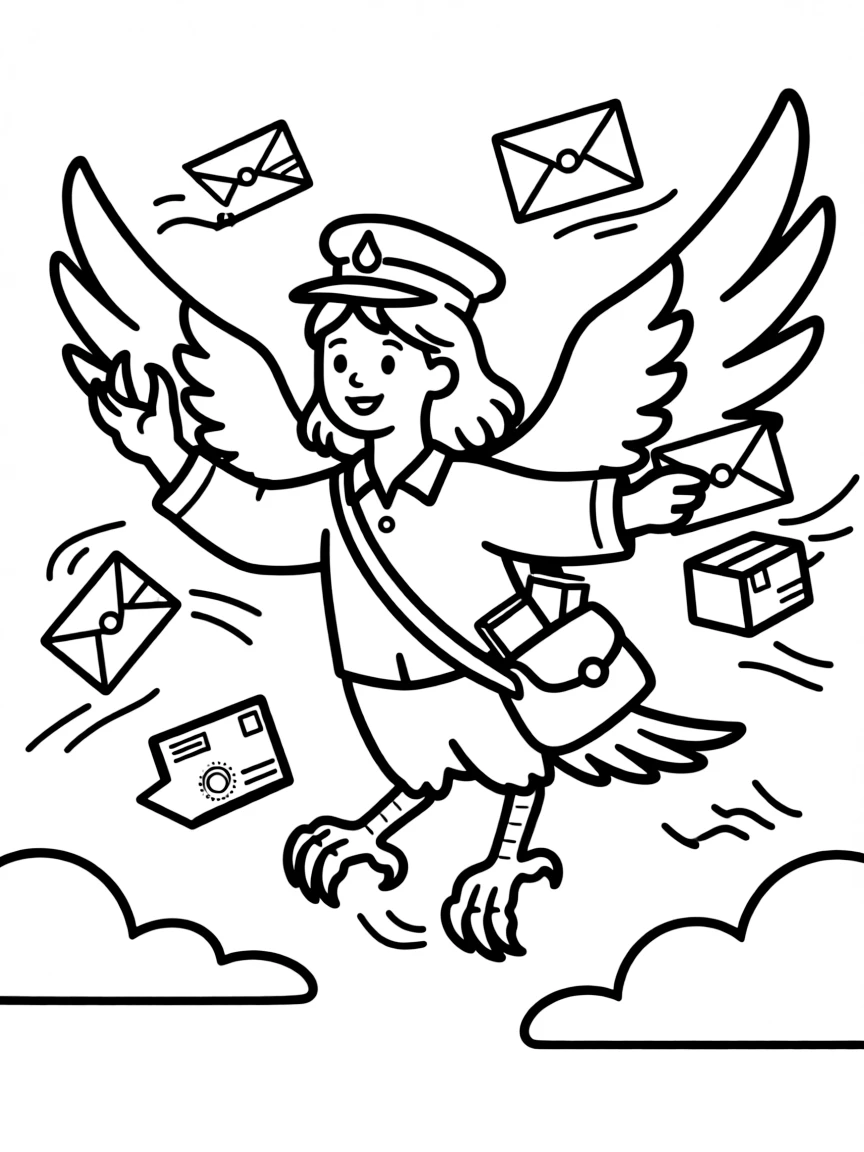 Harpy mail carrier delivering air mail packages