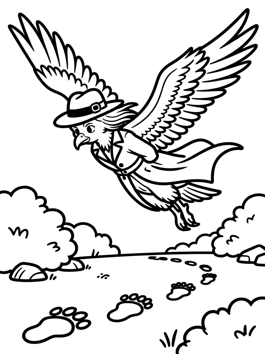 Harpy detective following footprints from above