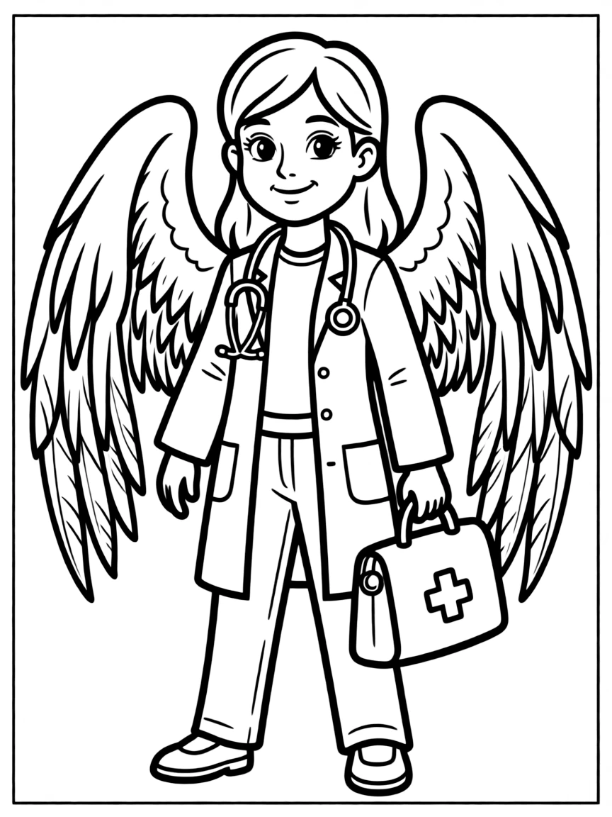 Doctor harpy with stethoscope and medical bag