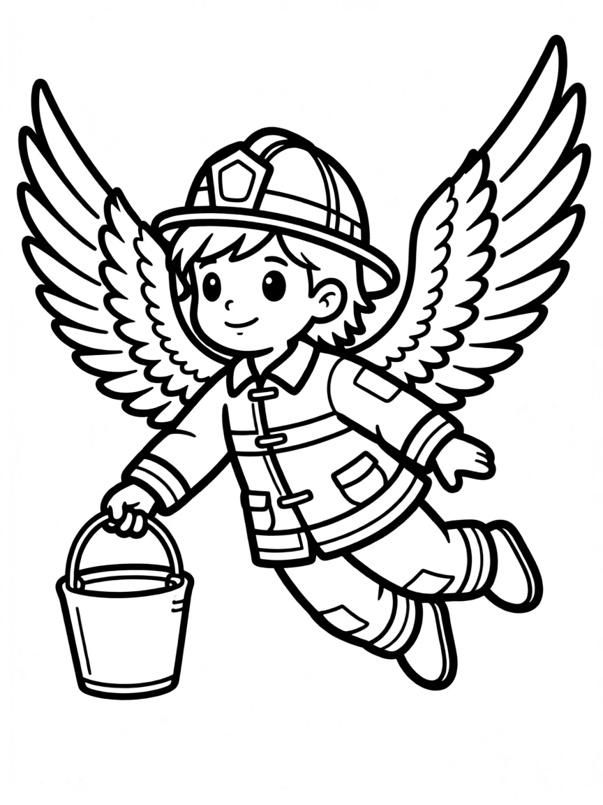 Firefighter harpy carrying water bucket in talons