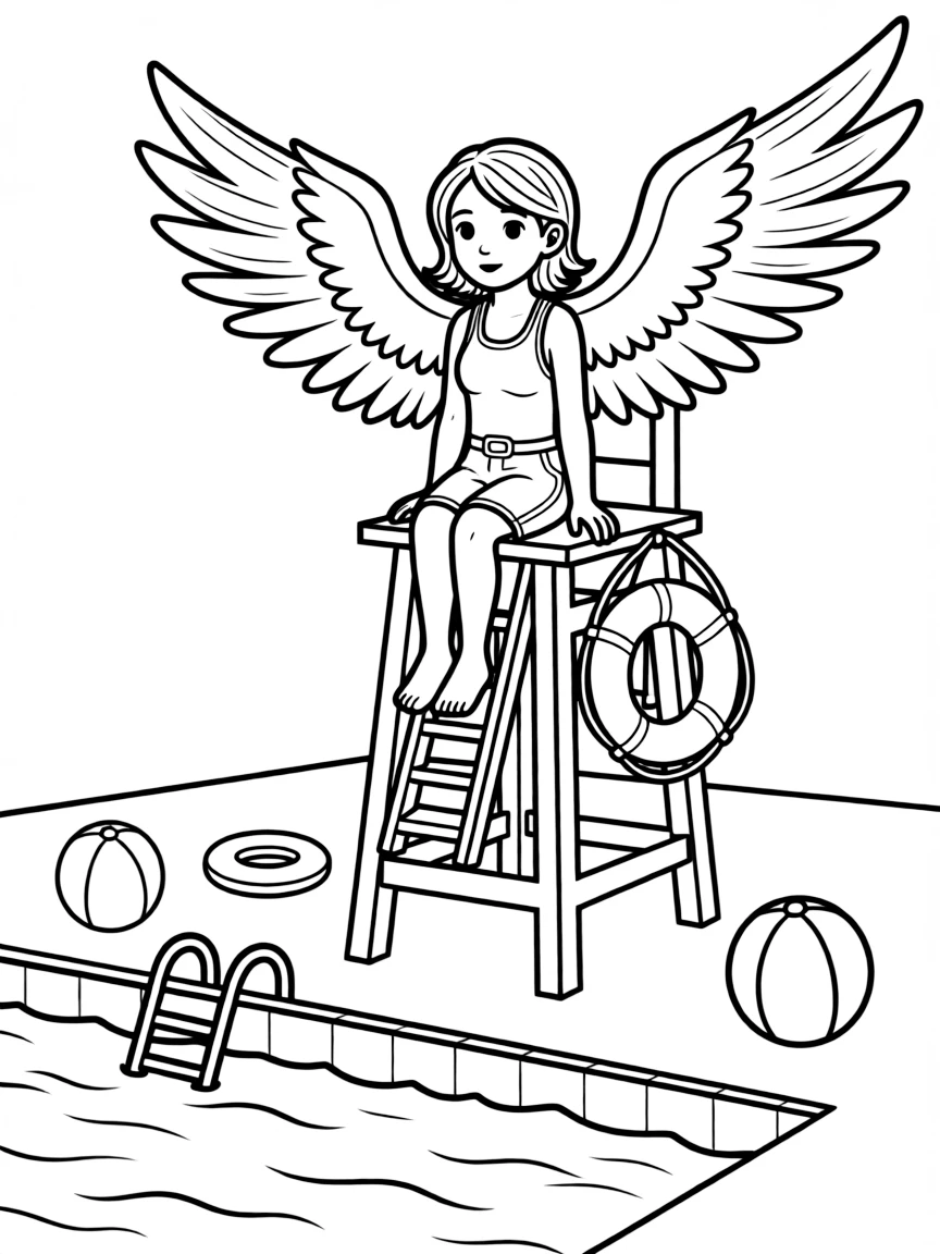 Harpy lifeguard watching over pool from high perch
