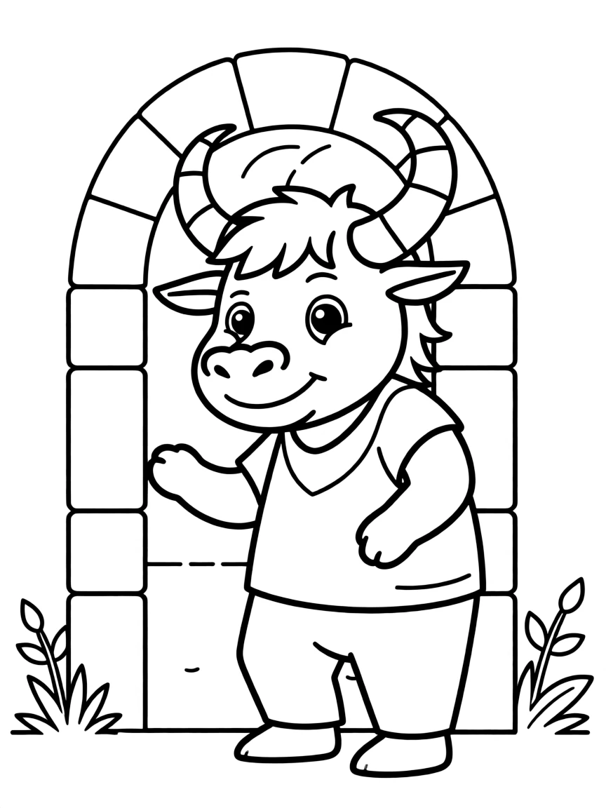 Minotaur trying to fit through small doorway with horns