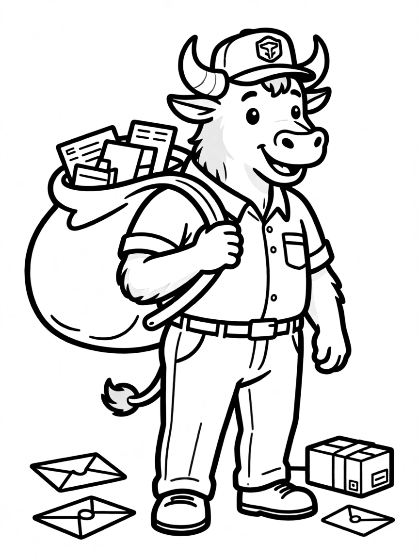 Minotaur mail carrier with heavy mailbag over shoulder