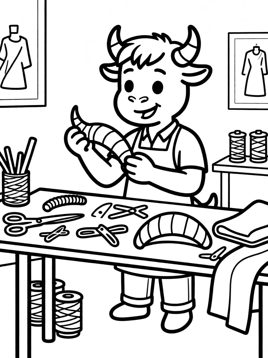 Fashion designer minotaur creating horn accessories