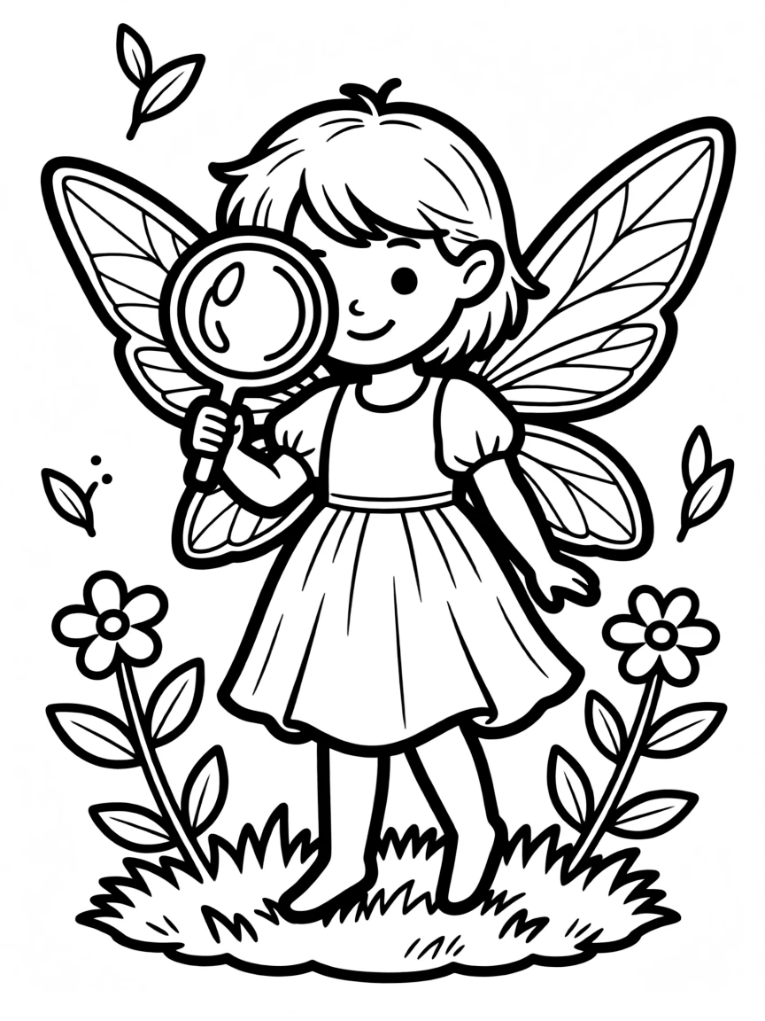 Pixie using dewdrop as magnifying glass