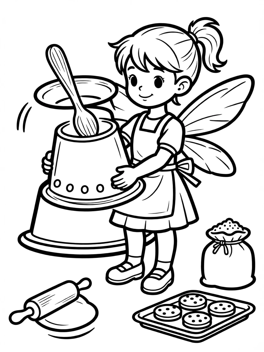 Baker pixie using thimble as mixing bowl
