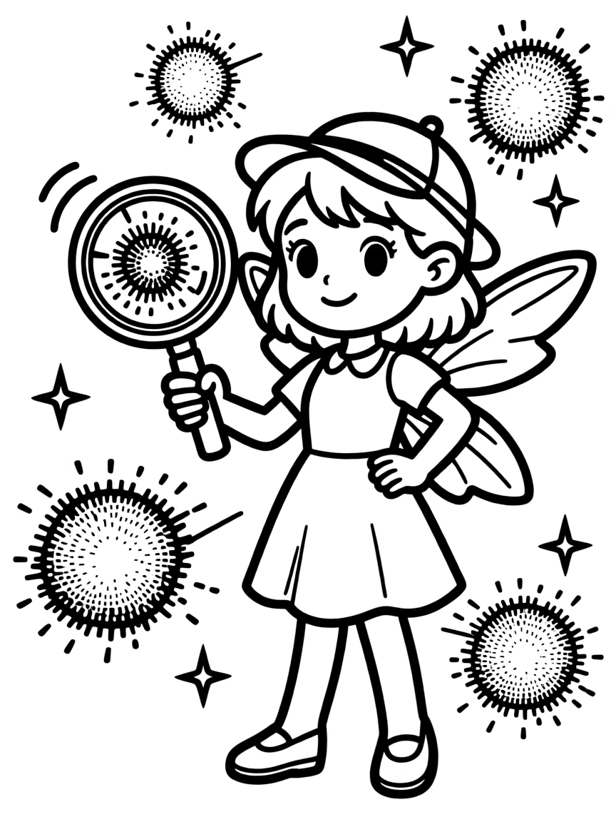 Pixie detective with dust speck magnifying glass