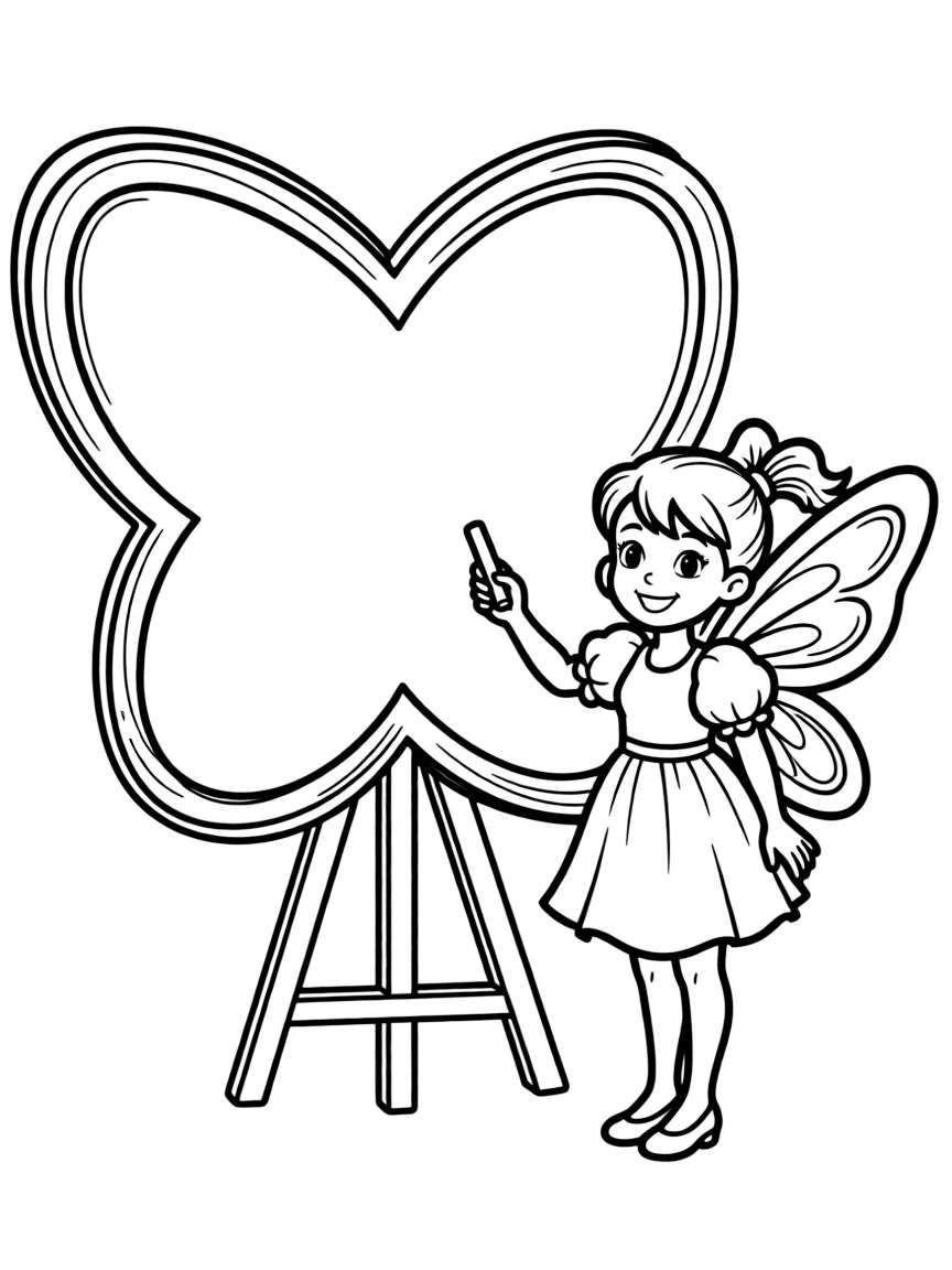 Teacher pixie with buttercup-petal chalkboard