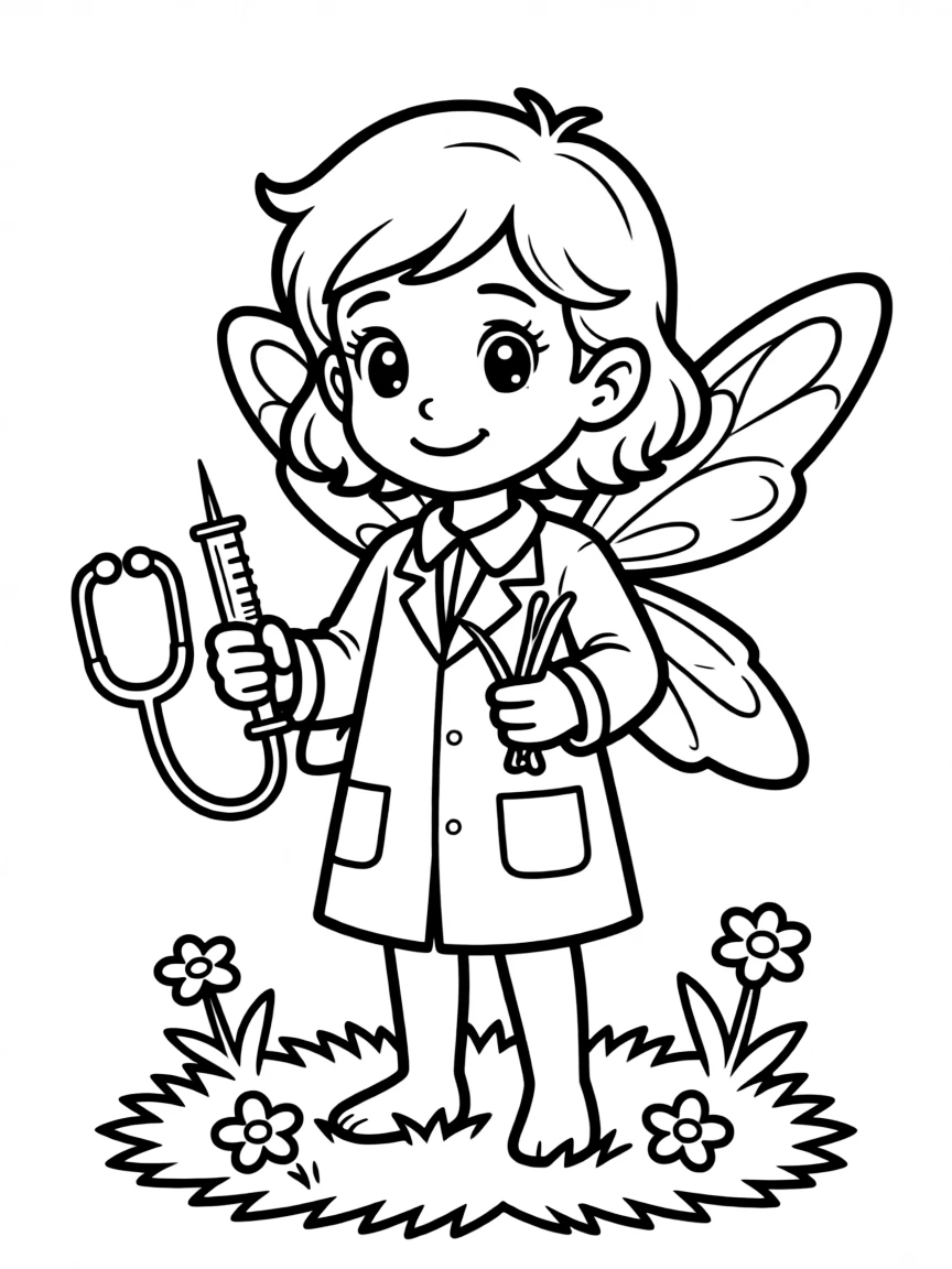 Doctor pixie with splinter-sized medical tools