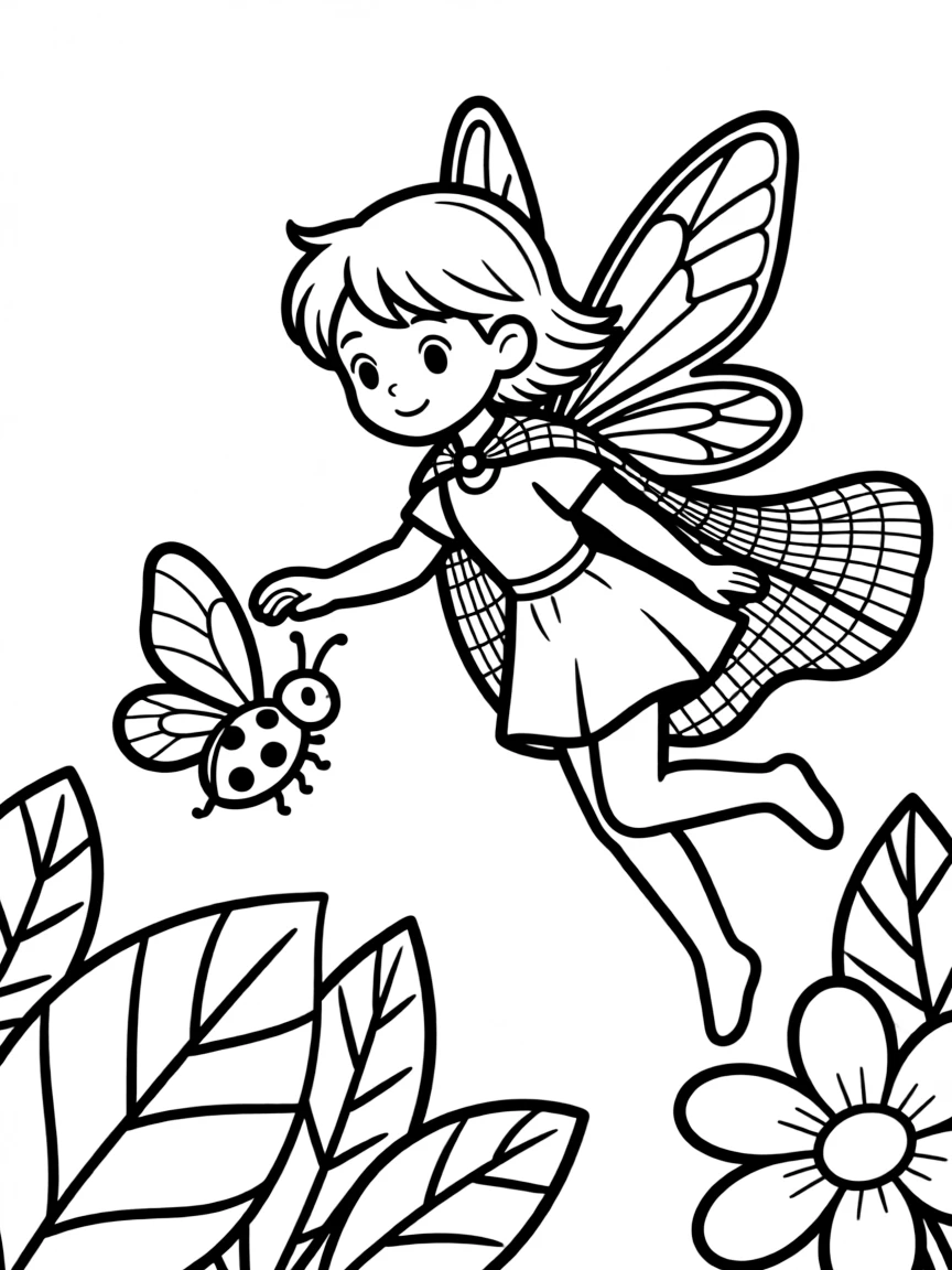Superhero pixie with thread cape saving insect