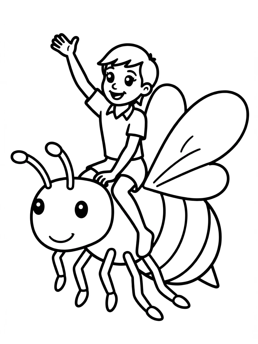Pixie riding bumblebee like a rodeo cowboy