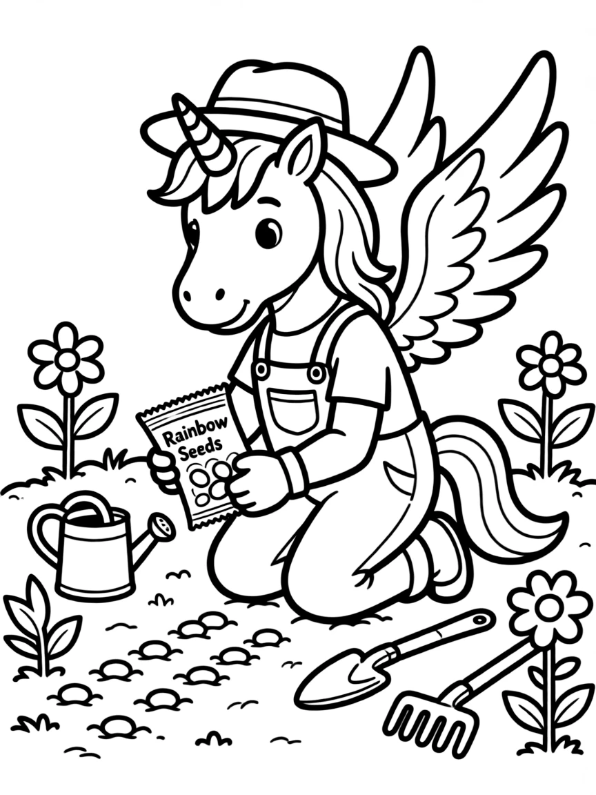 Gardener pegasus planting rainbow seeds