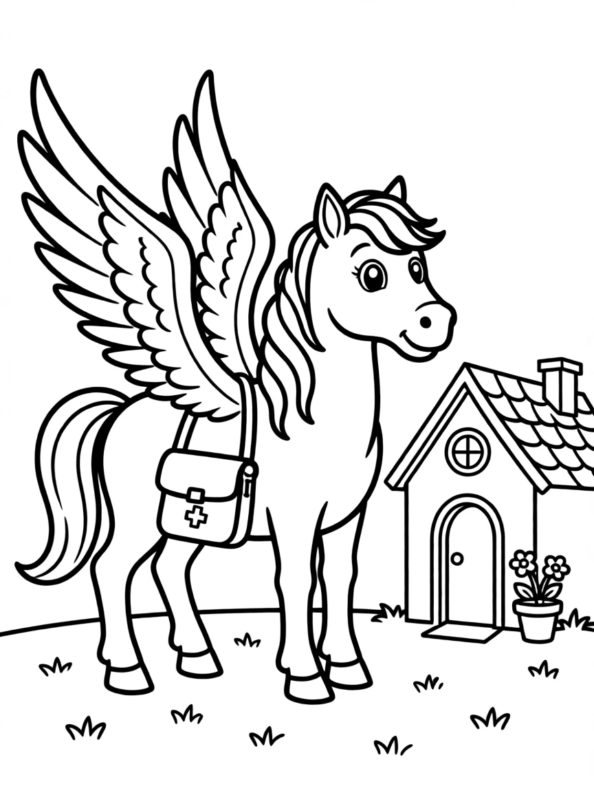 Doctor pegasus with medical bag making house calls