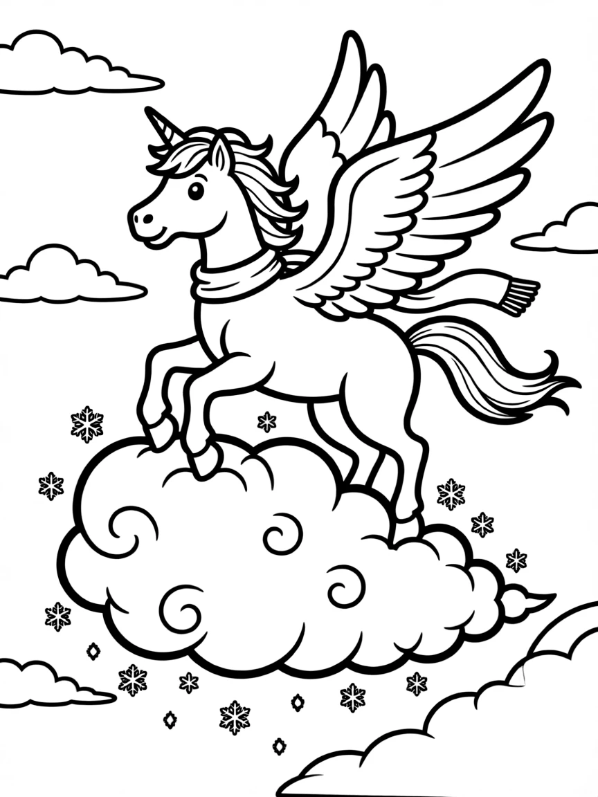 Winter pegasus making snow cloud in the sky