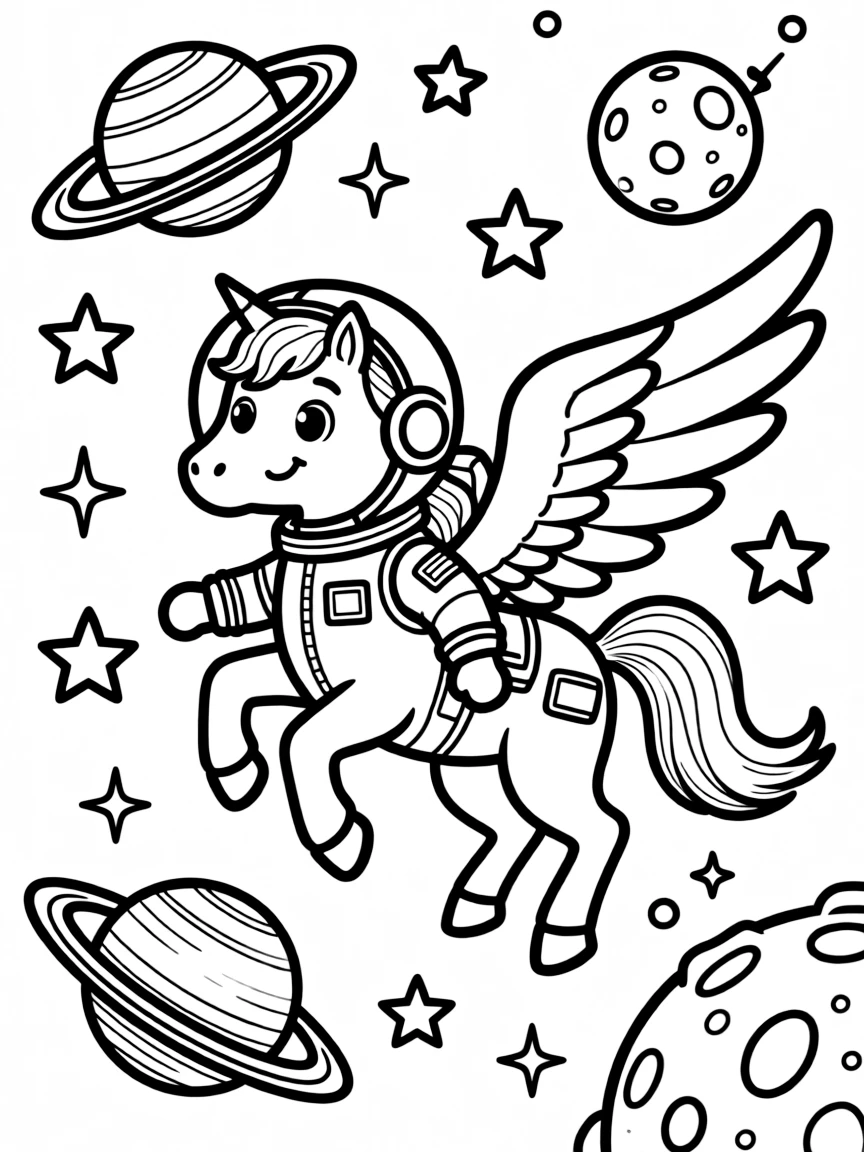 Astronaut pegasus exploring space without a helmet