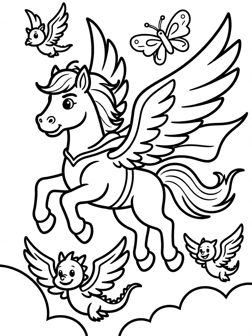 Superhero pegasus saving creatures with flying powers