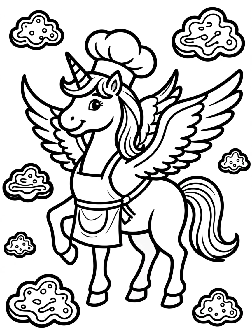 Baker pegasus with cloud-shaped cookies