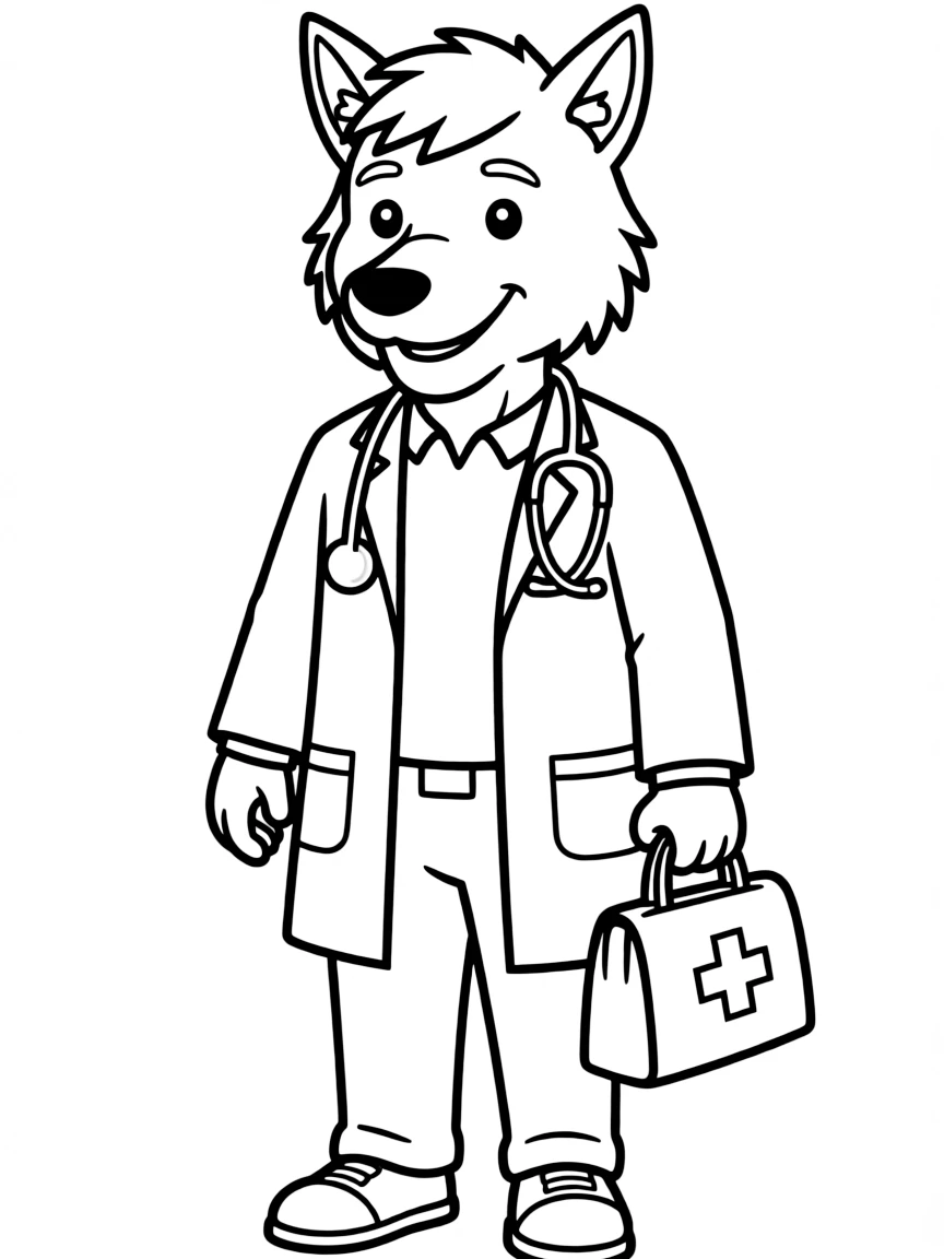 Doctor werewolf with stethoscope and medical bag