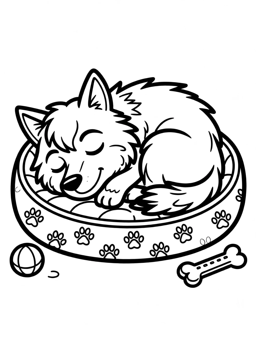 Sleepy werewolf in dog bed too small for it