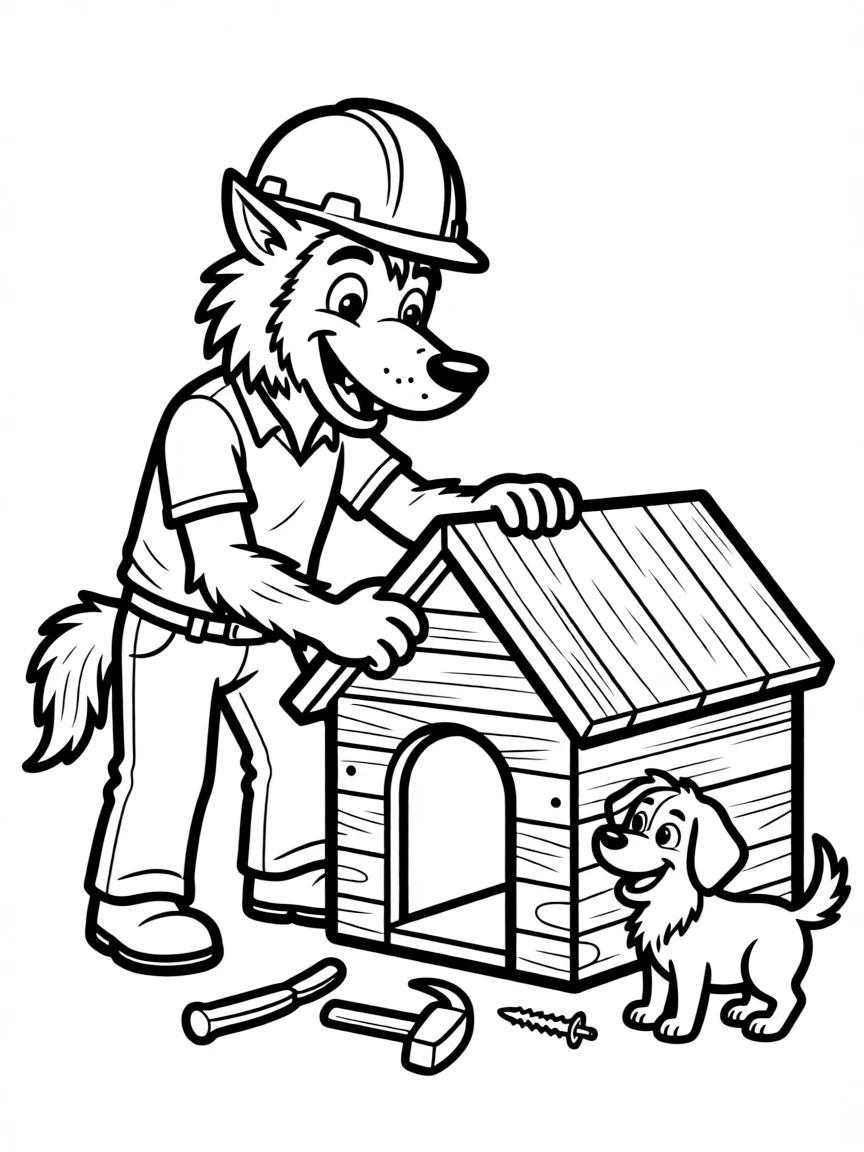 Construction worker werewolf building doghouse