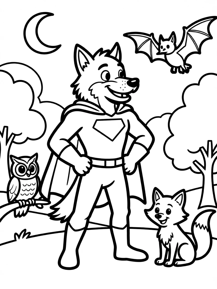 Superhero werewolf saving night creatures