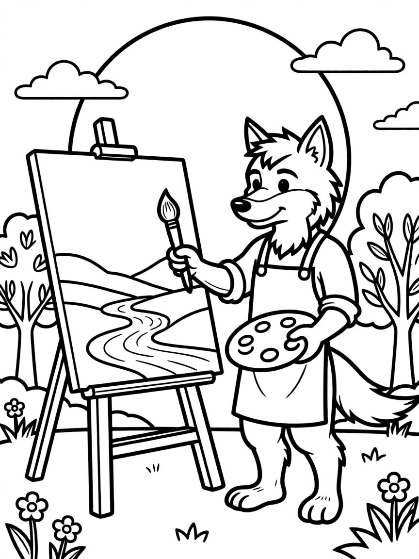 Artist werewolf painting moonlit landscapes