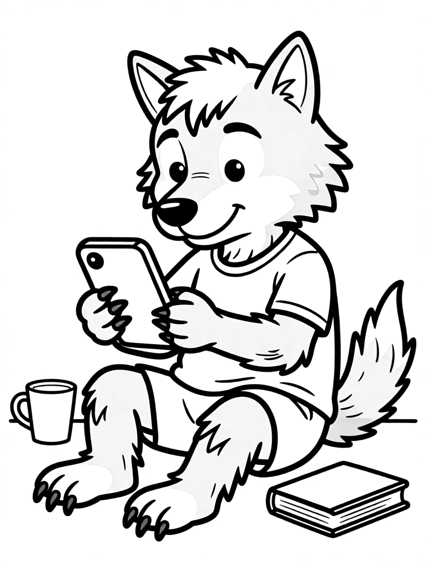 Werewolf trying to use smartphone with furry claws