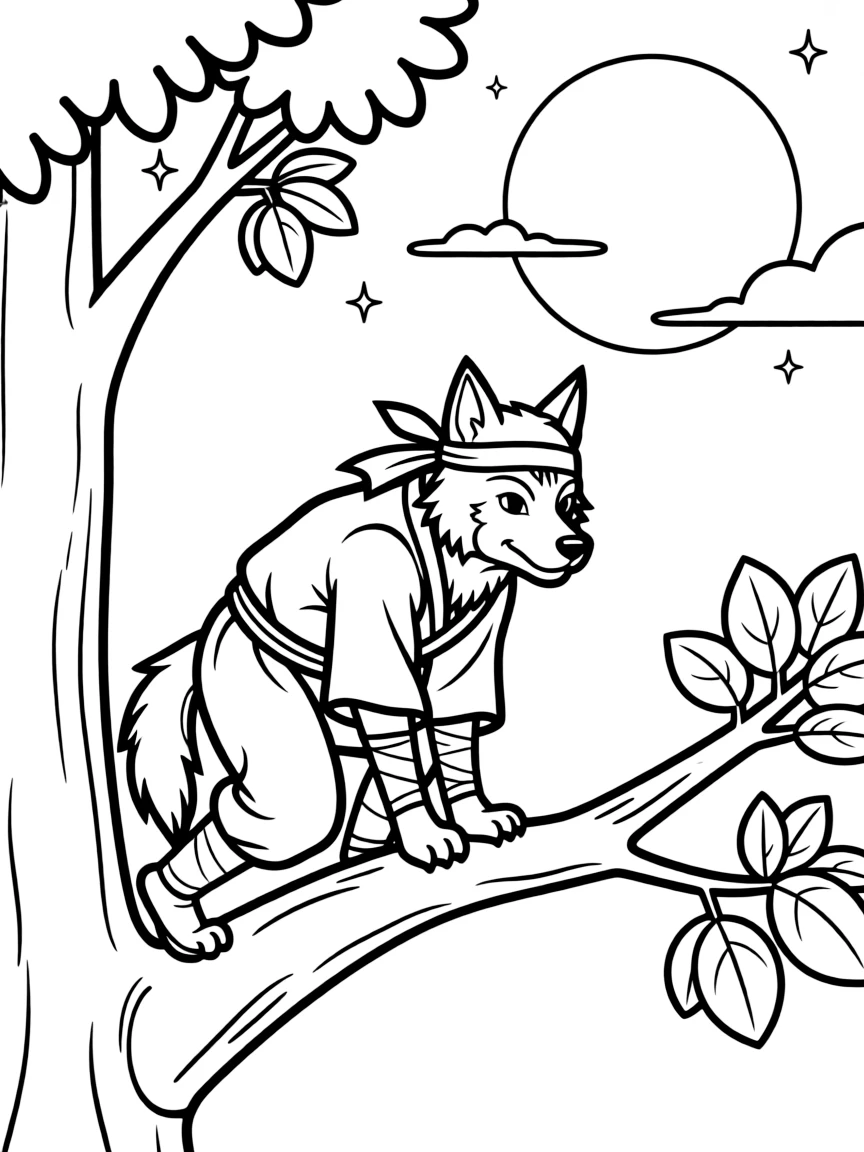 Ninja werewolf sneaking silently in moonlight