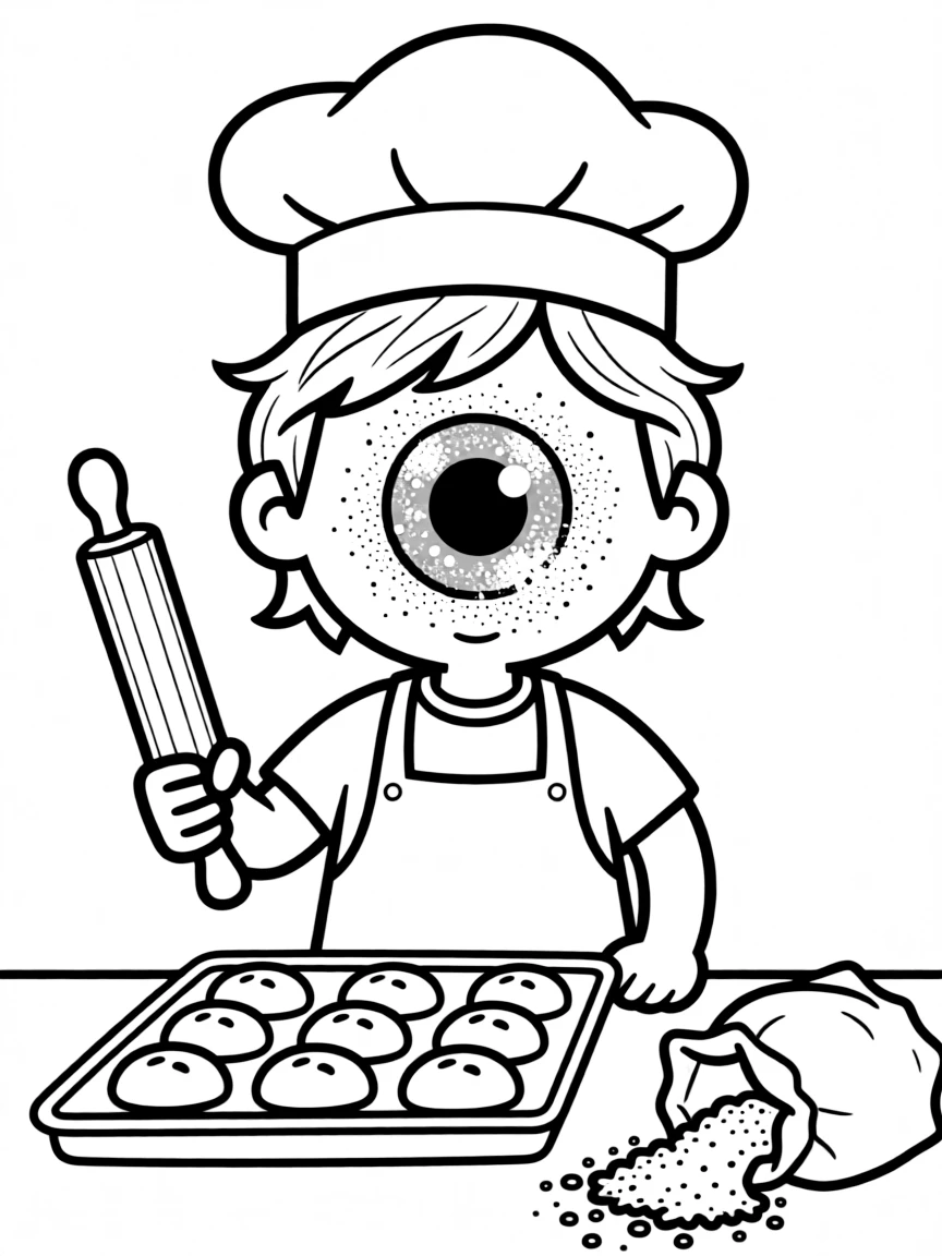 Baker cyclops with flour dusted on big eye