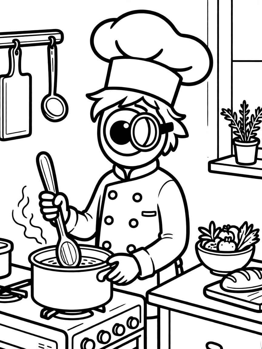 Chef cyclops cooking with one-eyed goggles