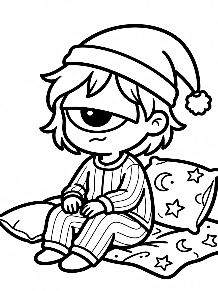Sleepy cyclops with nightcap covering eye