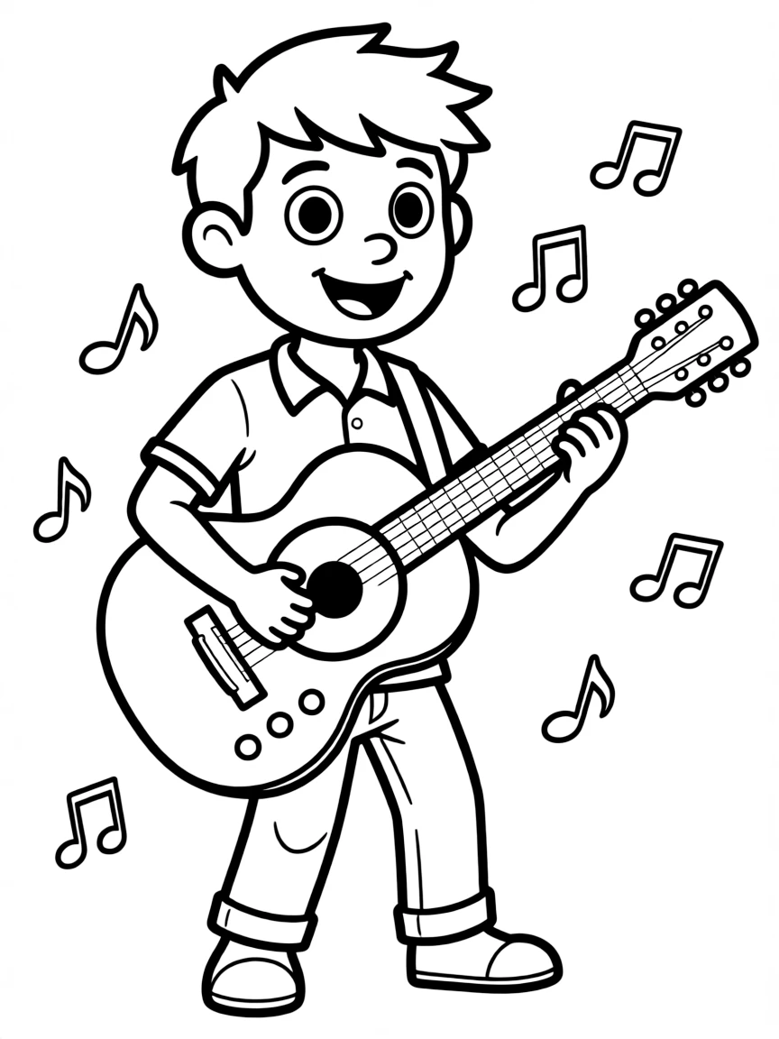 Musician cyclops playing eye-shaped guitar