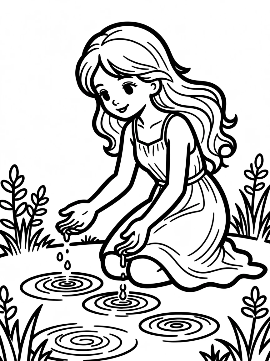 Water nymph creating tiny whirlpools in puddles