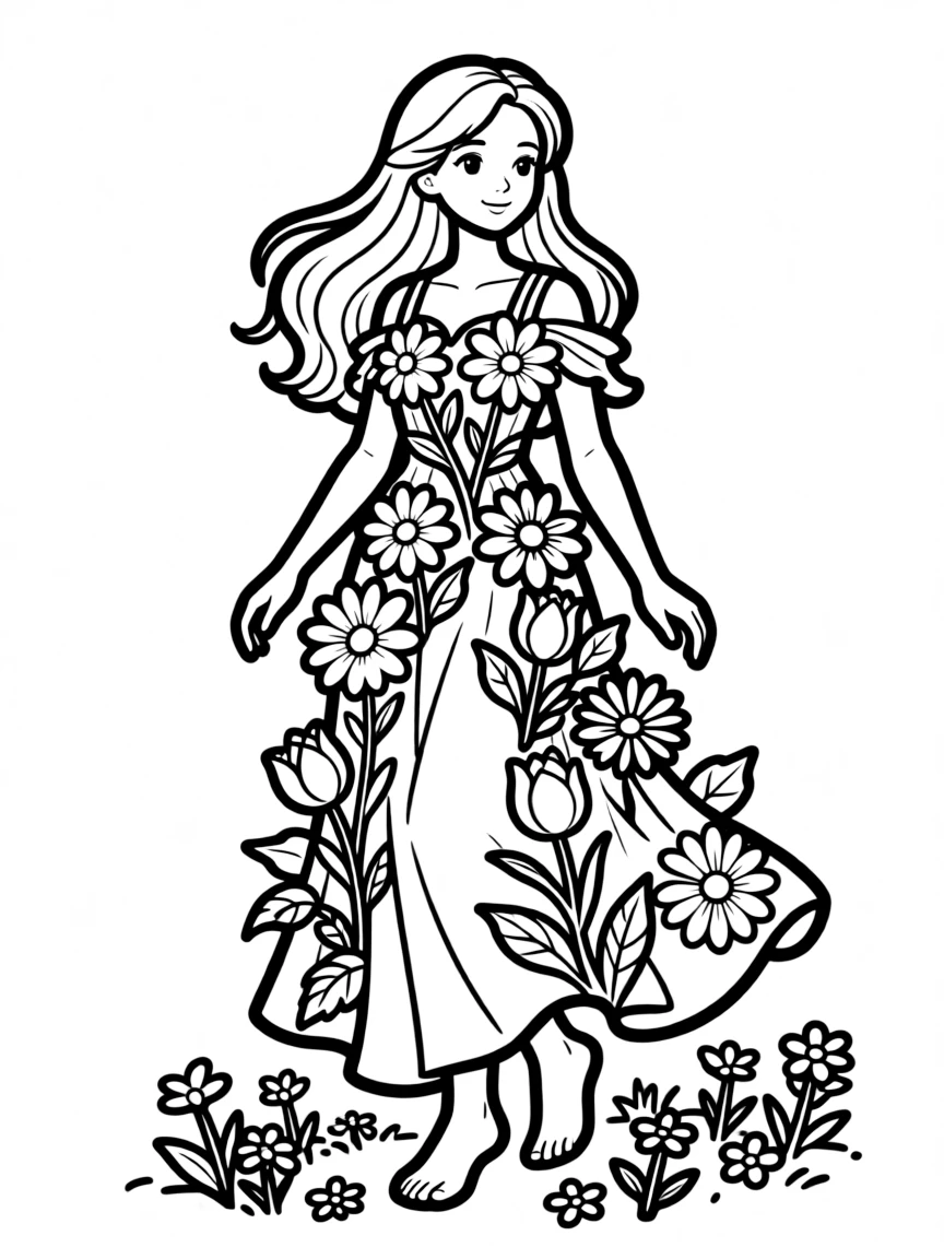 Flower nymph whose dress blooms with real flowers