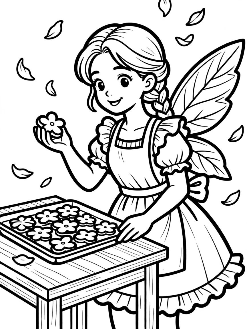 Baker nymph making petal-shaped cookies